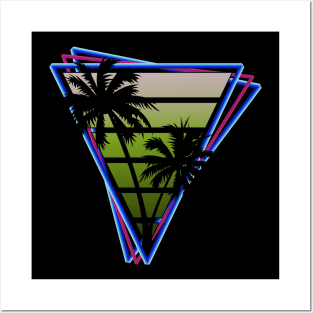 Retrowave style palm tree sunset mean green Posters and Art